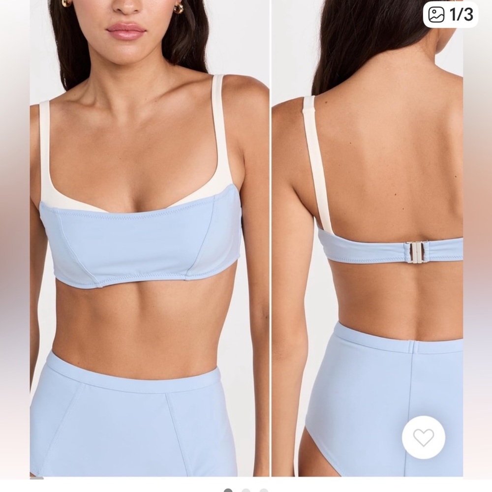 Reformation Light Blue and Cream Bikini Top